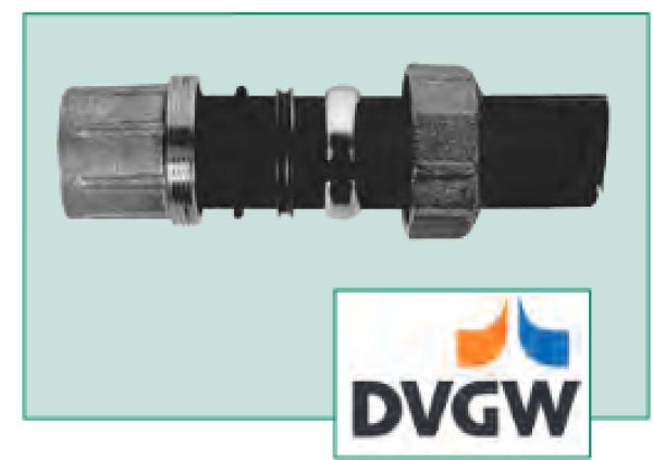 Preview: Messing PE-Kupplung Winkelform, Wandscheibe mit Innengewinde, Verschraubung und Wandfixierung - PE Kupplung aus Messing